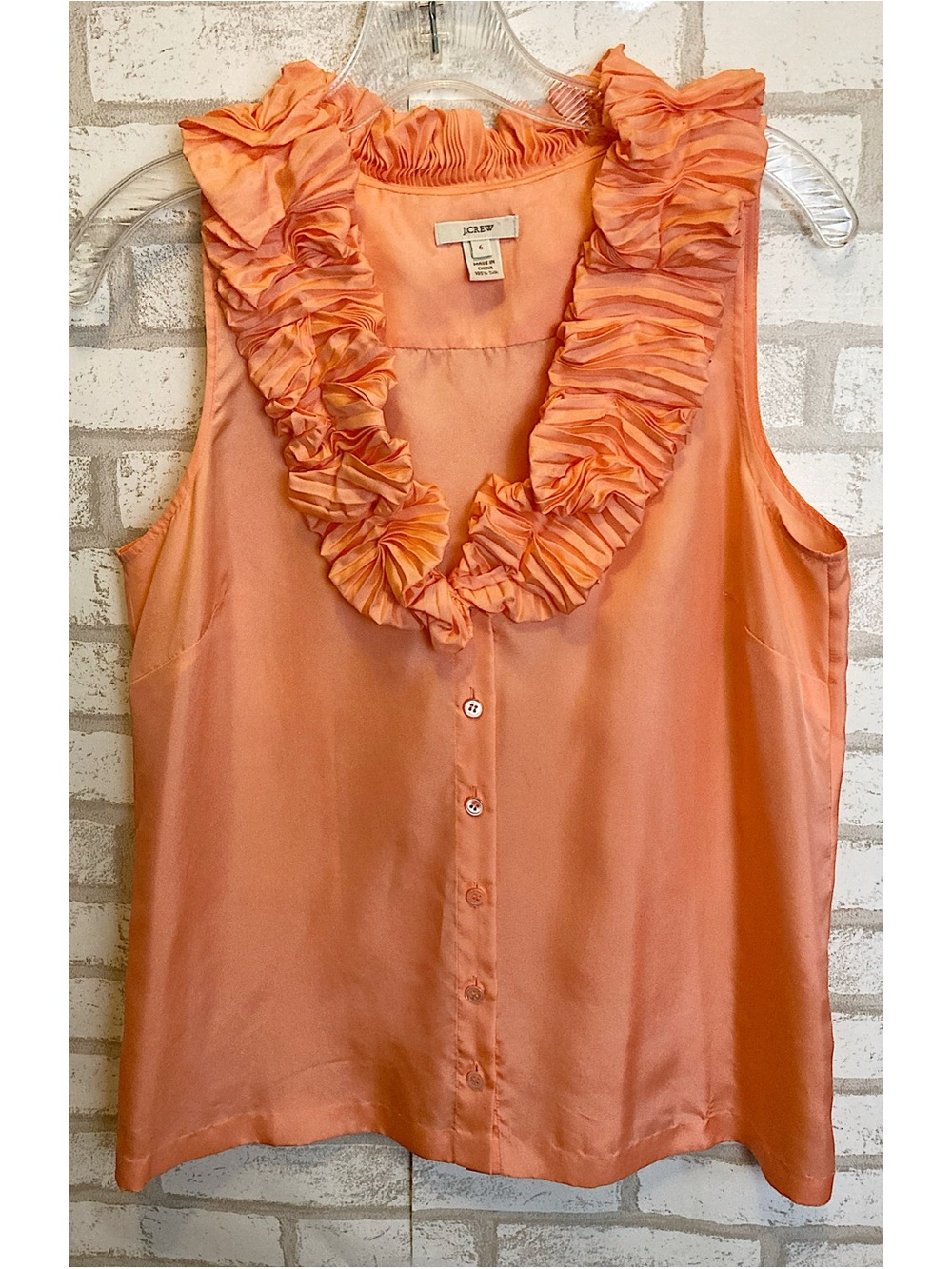 J. Crew Peach Silk Ruffle Collar Sleeveless Blouse